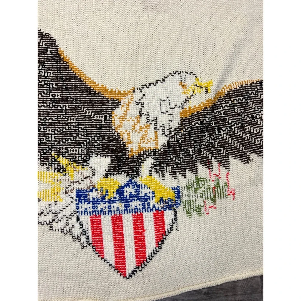 Vintage Handmade Crochet American Eagle Patriotic Shield Afghan Throw Blanket